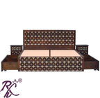 Solid Wood Brass L+T Design King Size Bed With Storage Side Full Drawer