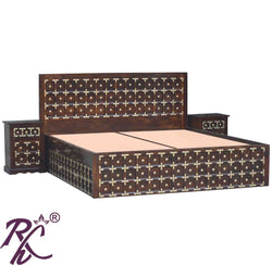 Solid Wood Brass L+T Design King Size Bed With Storage Side Full Drawer