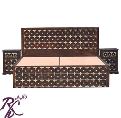 Solid Wood Brass L+T Design King Size Bed With Storage Side Full Drawer