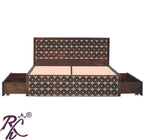 Solid Wood Brass L+T Design King Size Bed With Storage Side Full Drawer