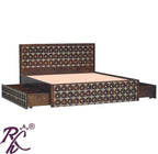 Solid Wood Brass L+T Design King Size Bed With Storage Side Full Drawer