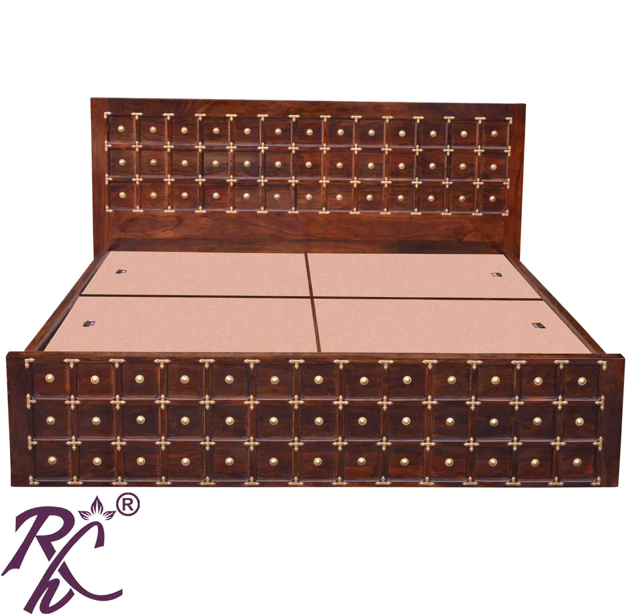 Solid Wood Brass L+T Design King Size With Storage Bed