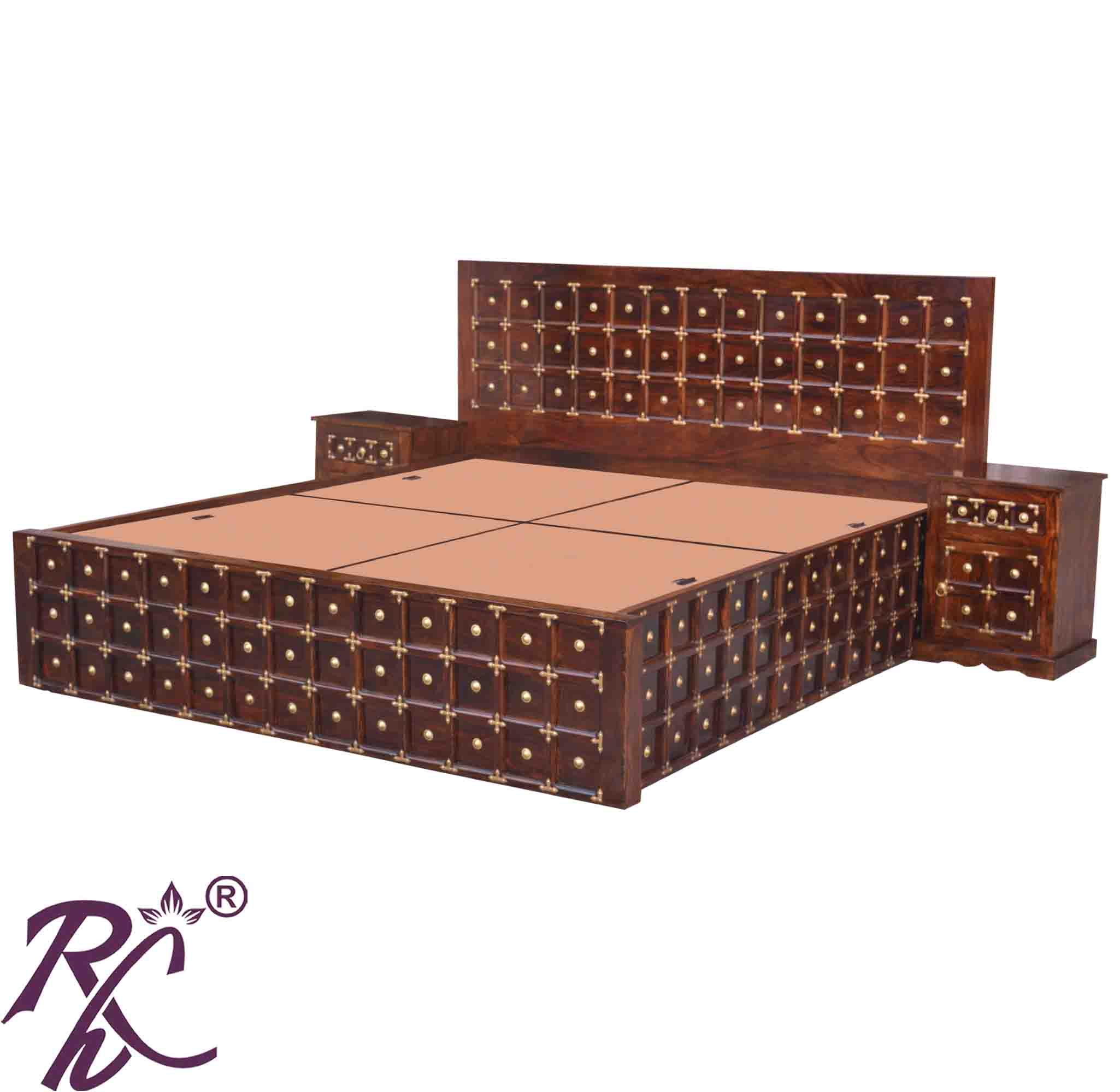 Solid Wood Brass L+T Design King Size With Storage Bed