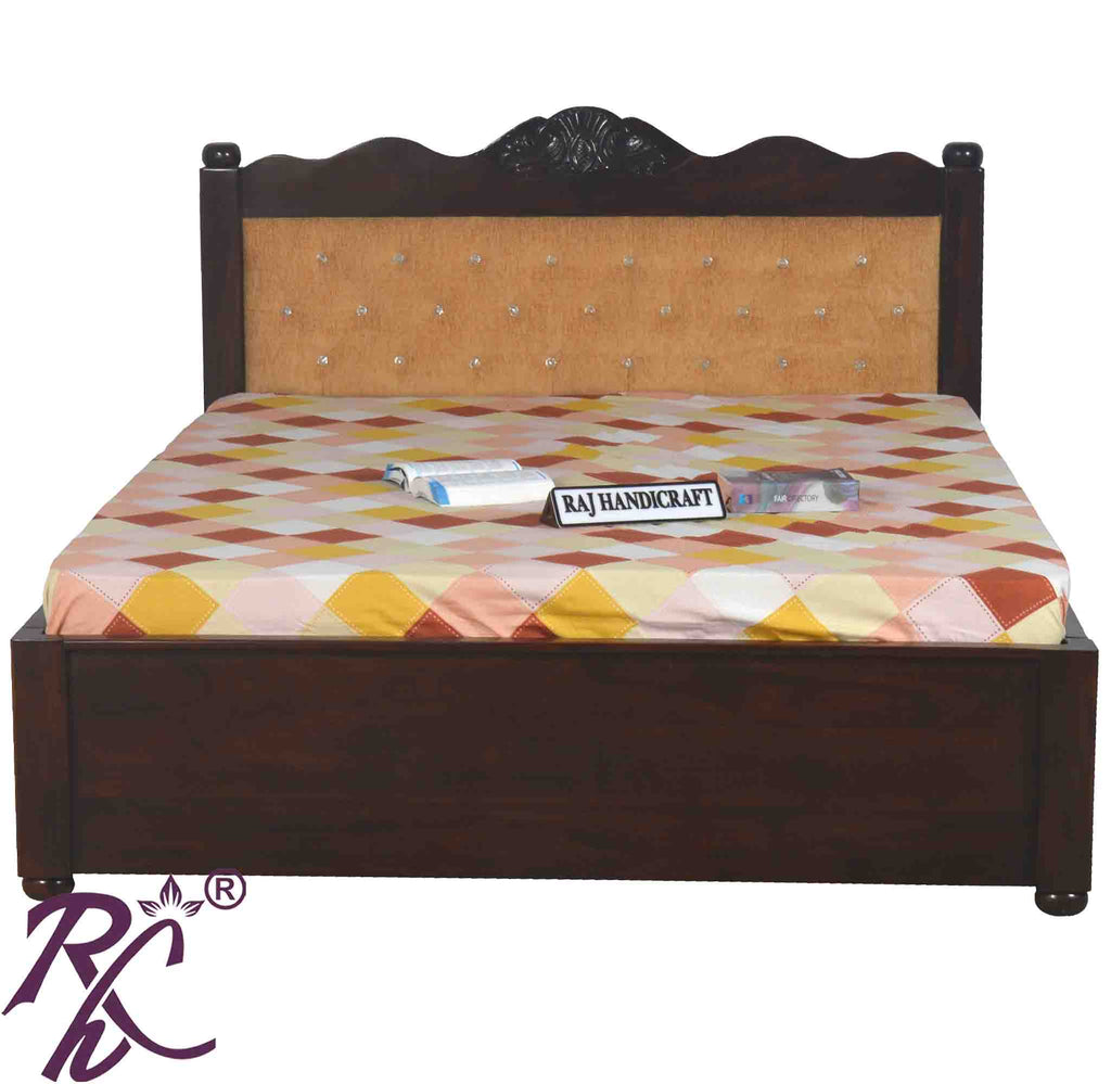 Solid Wood Queen Size Bed With Back Cushion