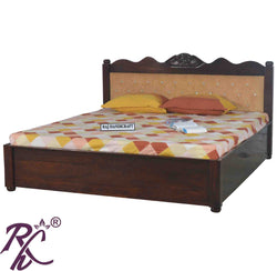Solid Wood King Size Bed With Back Cushion