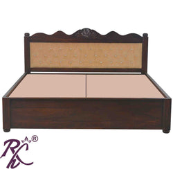 Solid Wood King Size Bed With Back Cushion