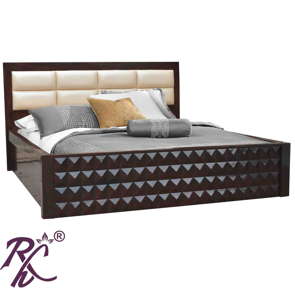 Solid Wood King Size Diamond Design Bed With Storage
