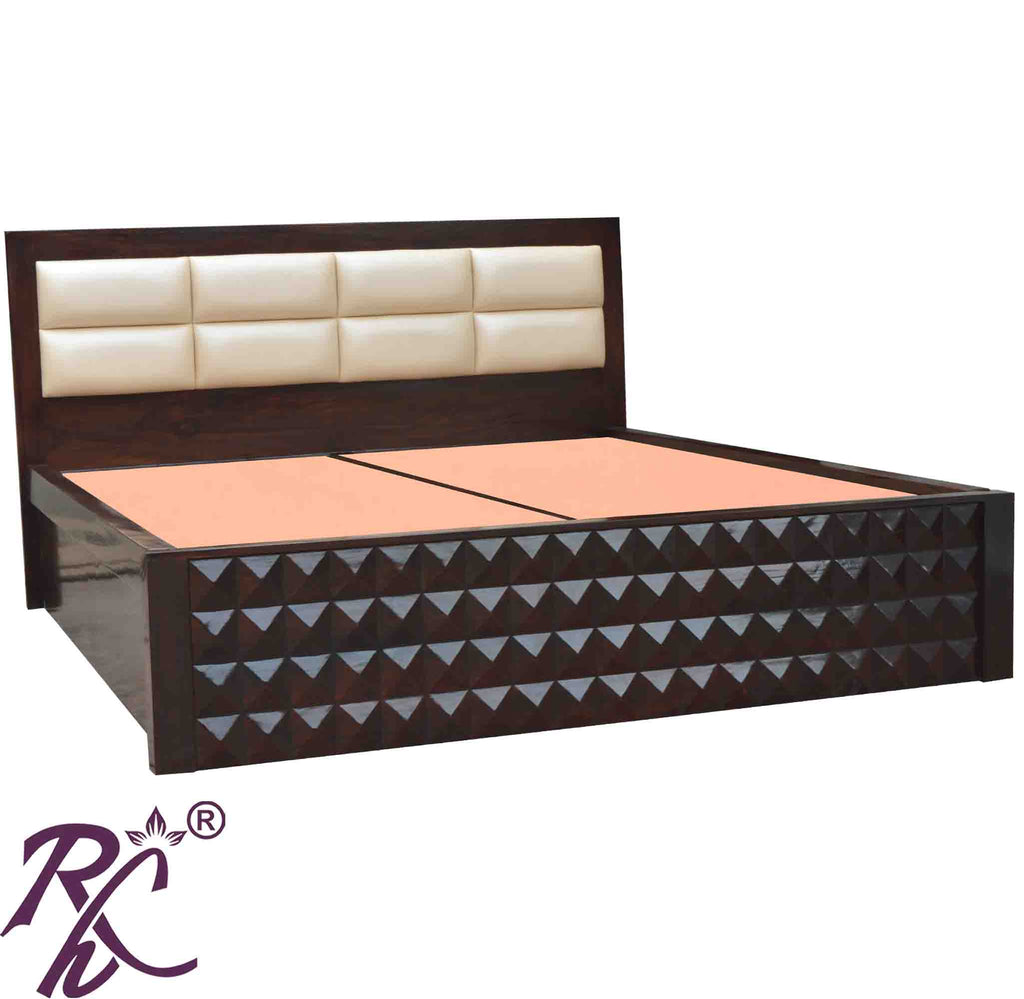 Solid Wood King Size Diamond Design Bed With Storage