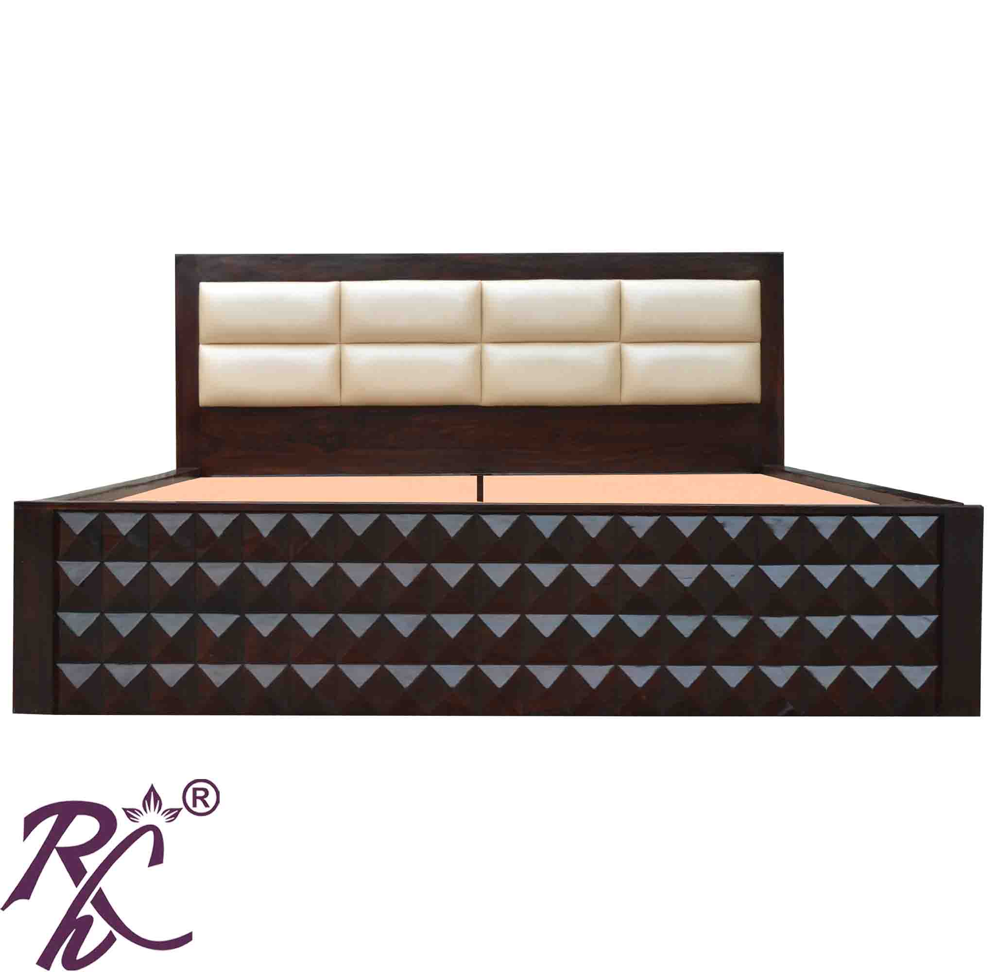 Solid Wood King Size Diamond Design Bed With Storage