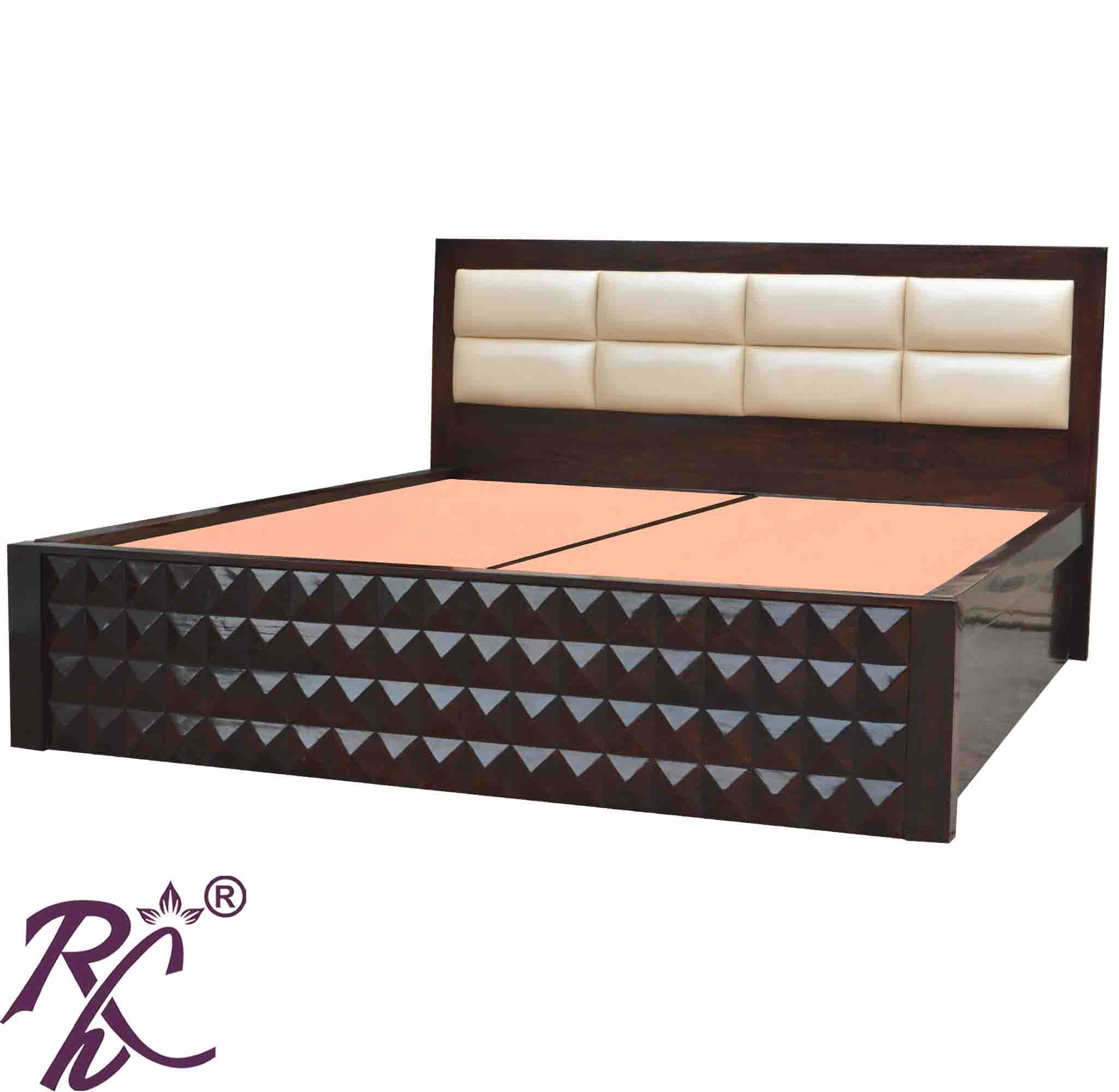 Solid Wood King Size Diamond Design Bed With Storage