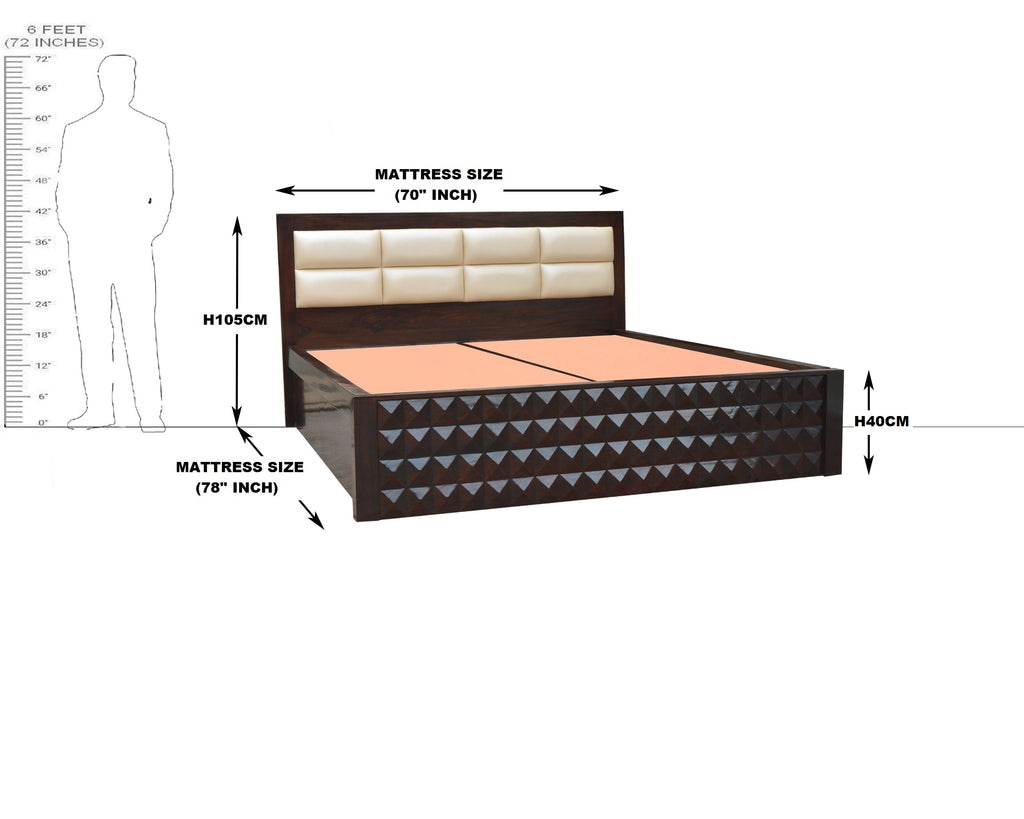 Solid Wood King Size Diamond Design Bed With Storage