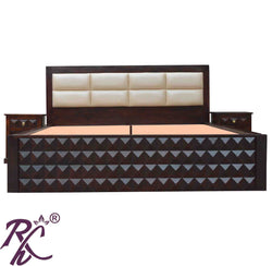 Solid Wood King Size Diamond Design Bed With Storage