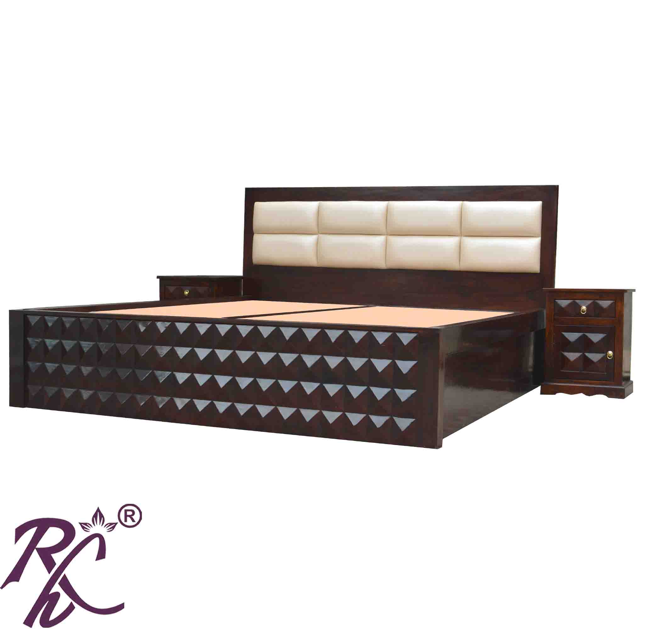 Solid Wood King Size Diamond Design Bed With Storage