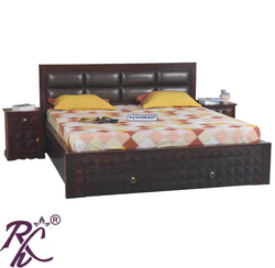 Solid Wood King Size Bed With Front Drawer and Head Part With Cushion Work
