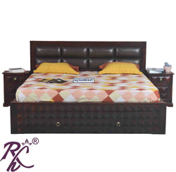 Solid Wood King Size Bed With Front Drawer and Head Part With Cushion Work
