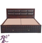 Solid Wood King Size Bed With Front Drawer and Head Part With Cushion Work