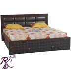 Solid Wood King Size Bed With Front Drawer and Head Part With Cushion Work