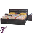 Solid Wood King Size Bed With Front Drawer and Head Part With Cushion Work