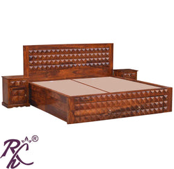 Solid Wood Diamond Design King Size With Storage Bed With Front Drawer