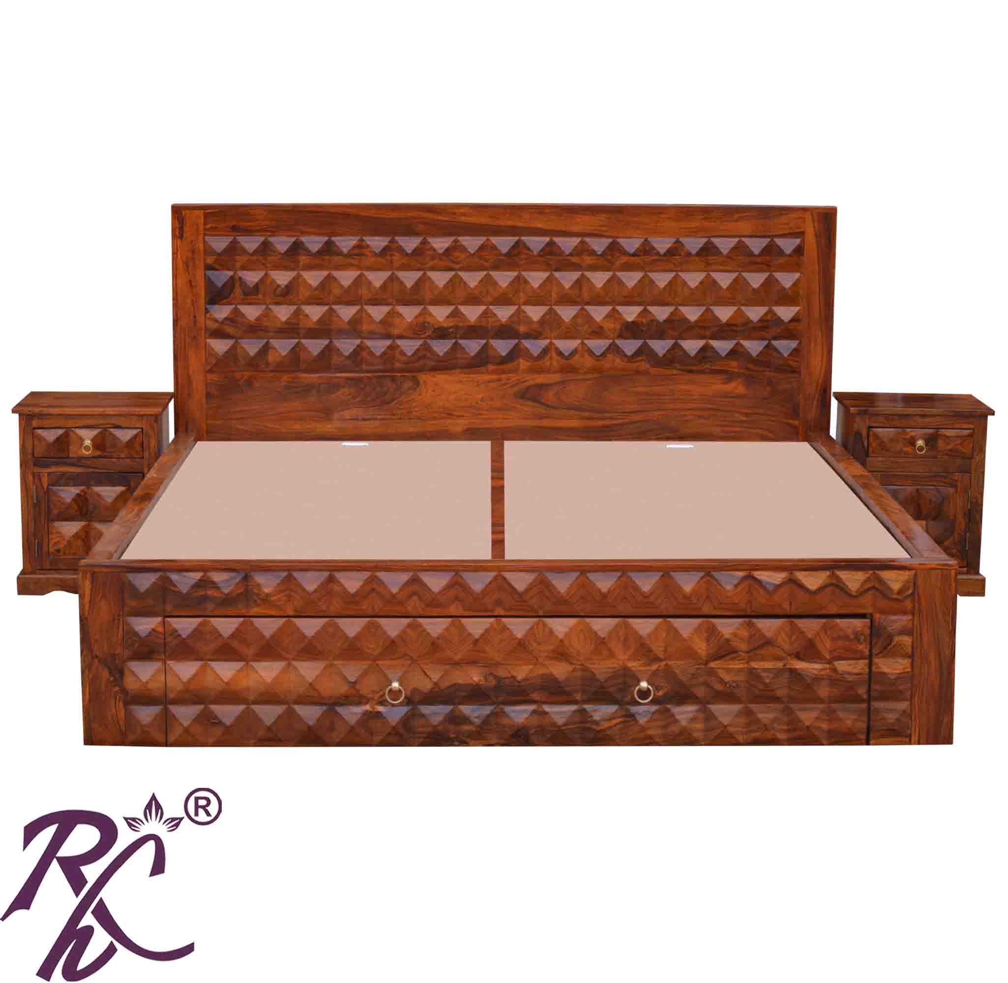 Solid Wood Diamond Design King Size With Storage Bed With Front Drawer