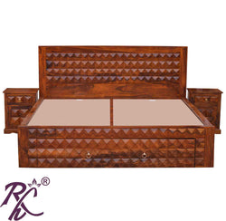 Solid Wood Diamond Design King Size With Storage Bed With Front Drawer