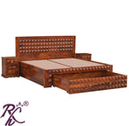 Solid Wood Diamond Design King Size With Storage Bed With Front Drawer