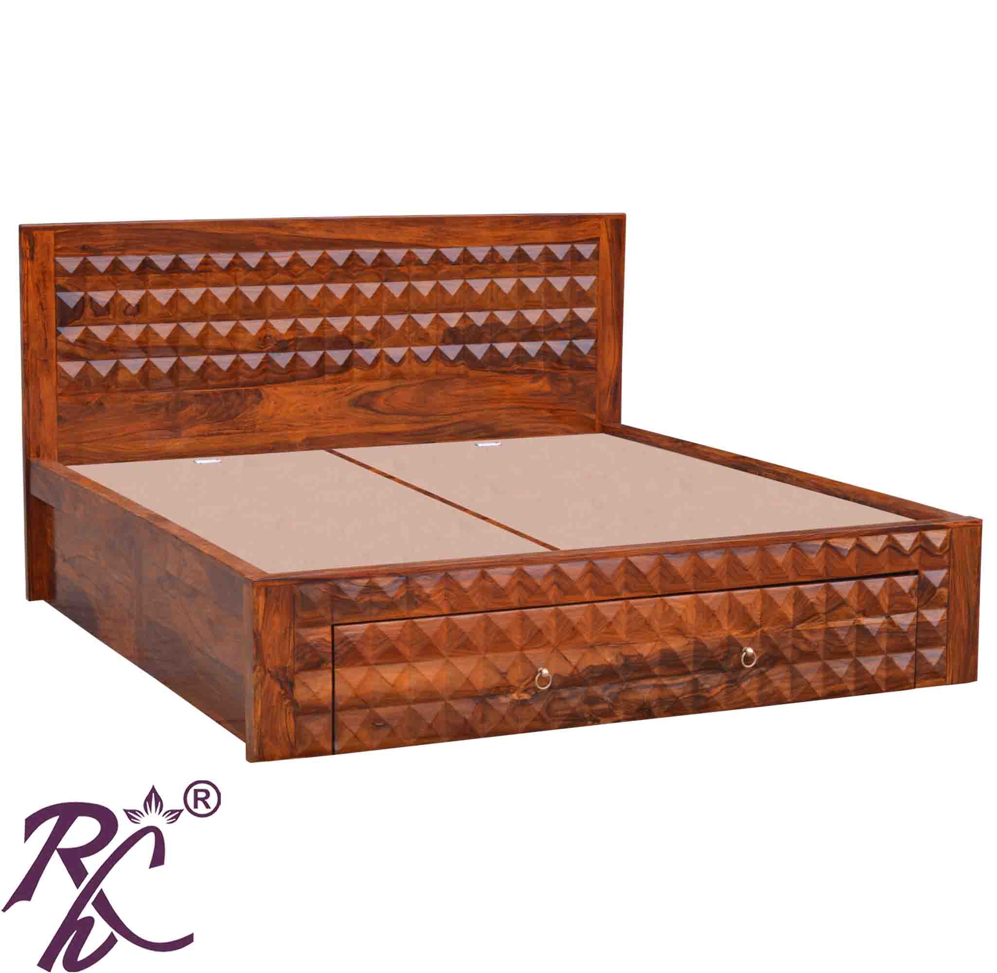 Solid Wood Diamond Design King Size With Storage Bed With Front Drawer