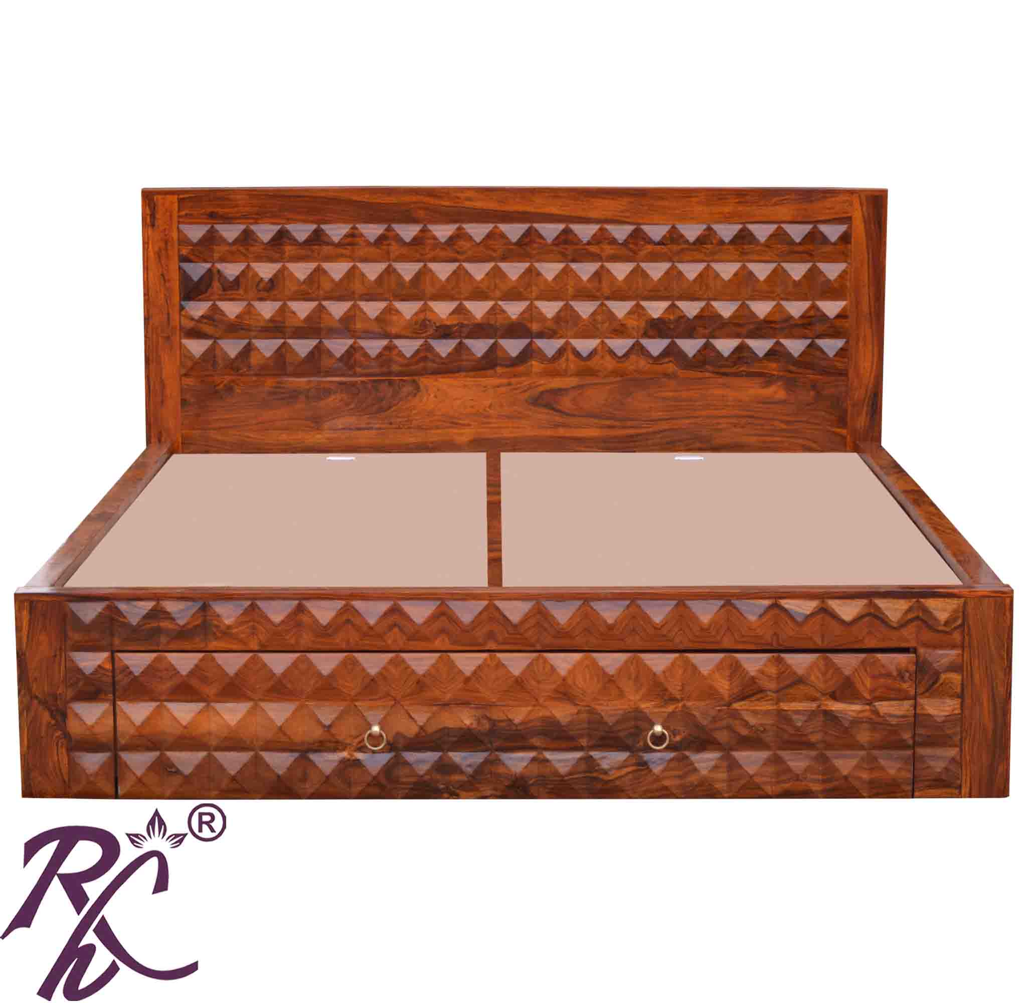 Solid Wood Diamond Design King Size With Storage Bed With Front Drawer