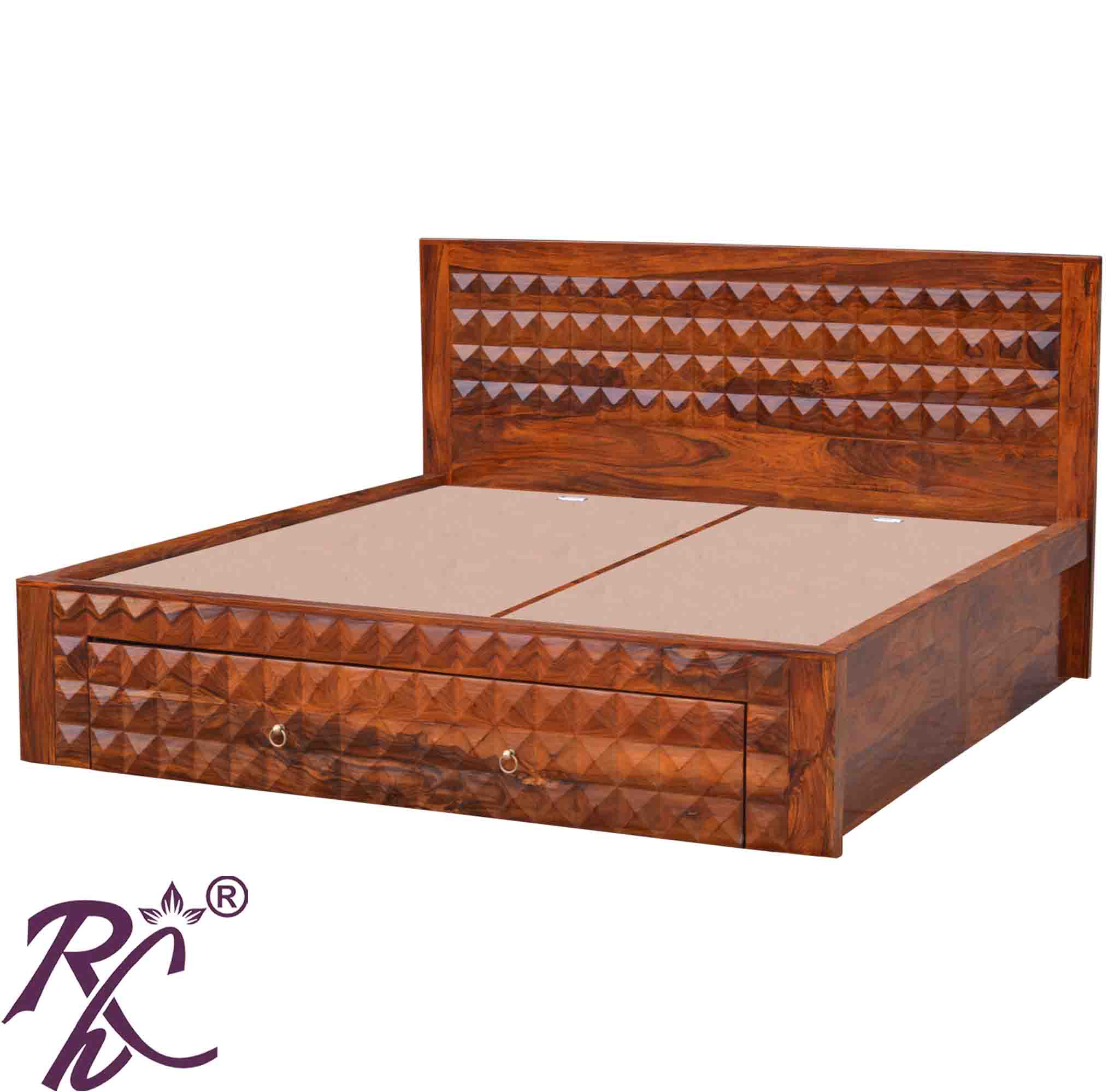 Solid Wood Diamond Design King Size With Storage Bed With Front Drawer