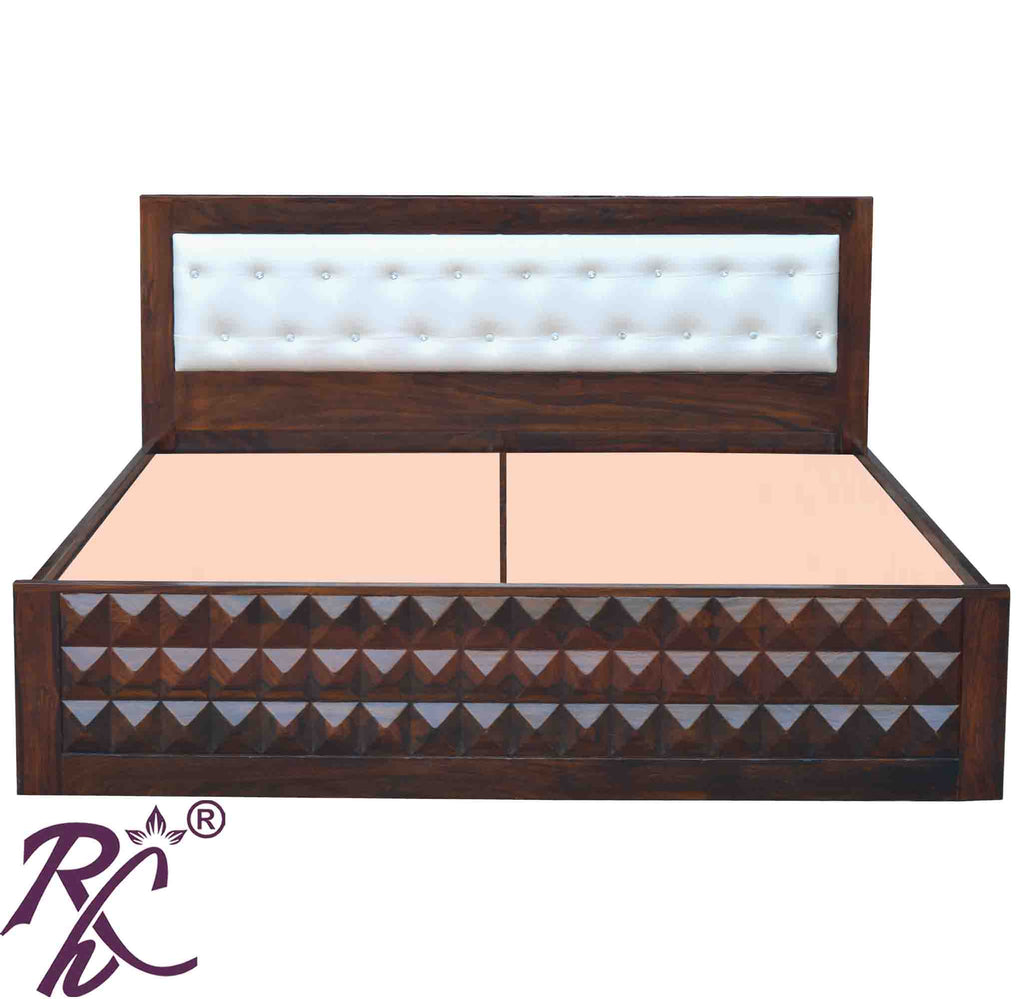 Solid Wood King Size Diamond Design Bed Without Storage