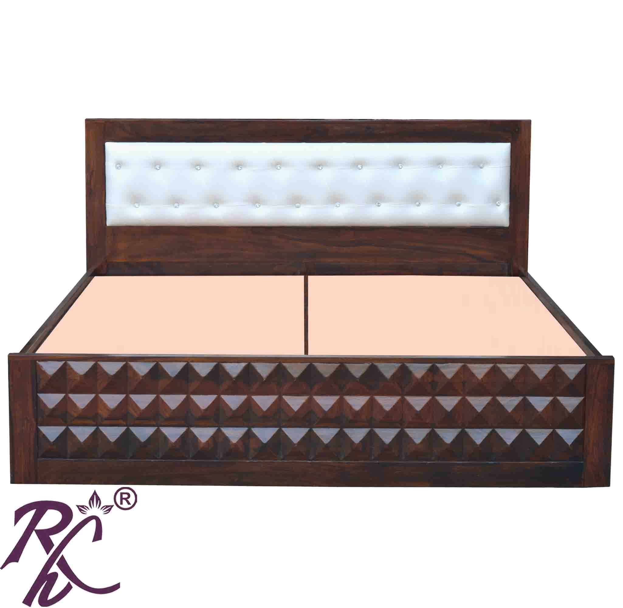 Solid Wood King Size Diamond Design Bed Without Storage