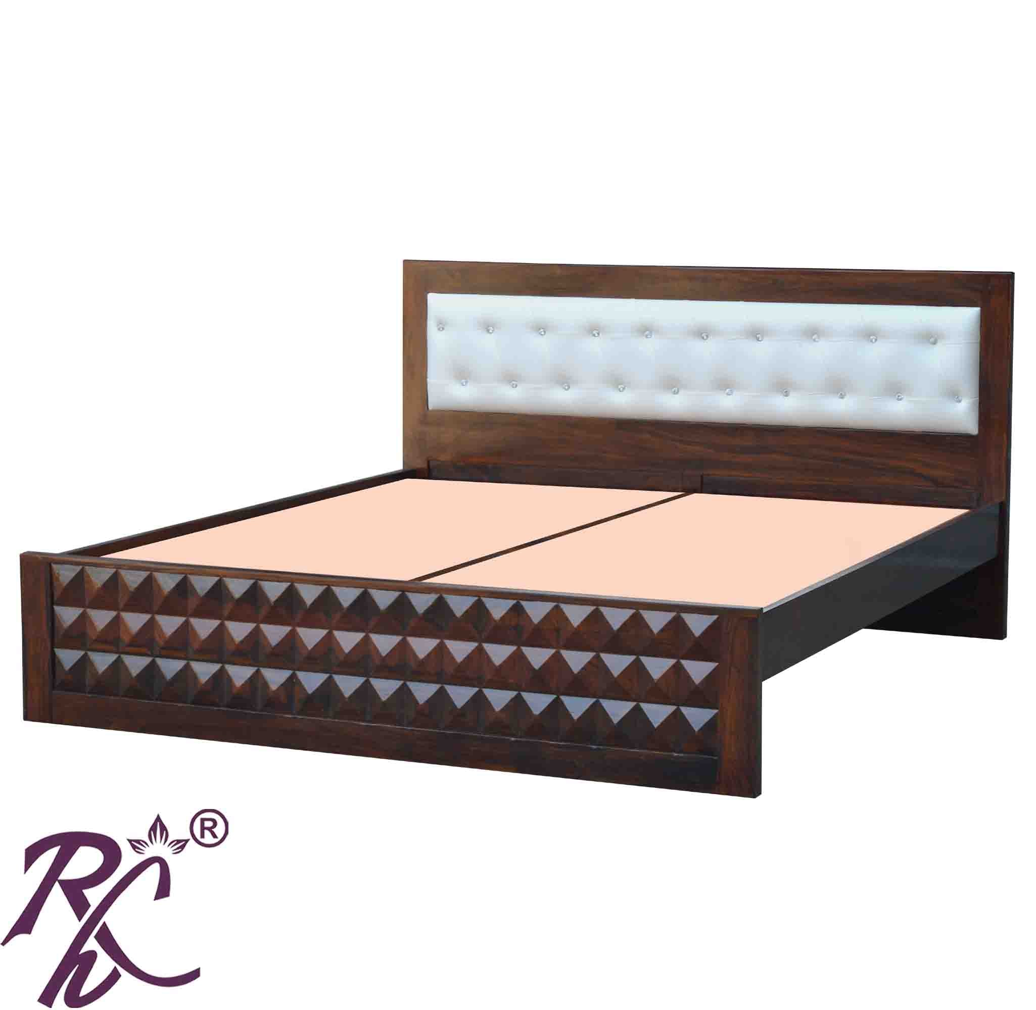 Solid Wood King Size Diamond Design Bed Without Storage