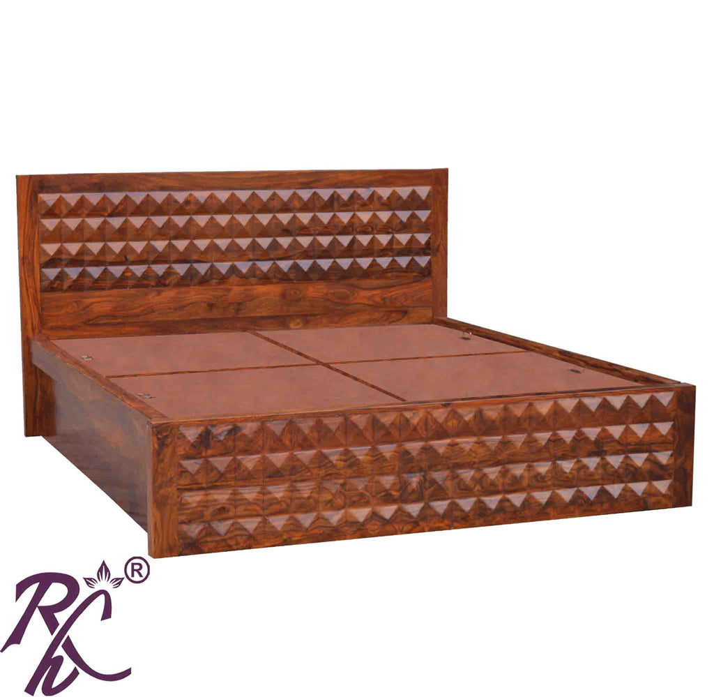 Solid Wood Diamond Design King Size Storage Bed
