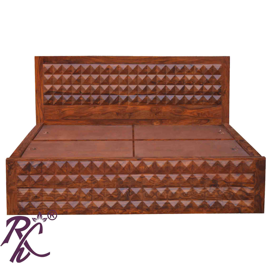 Solid Wood Diamond Design King Size Storage Bed