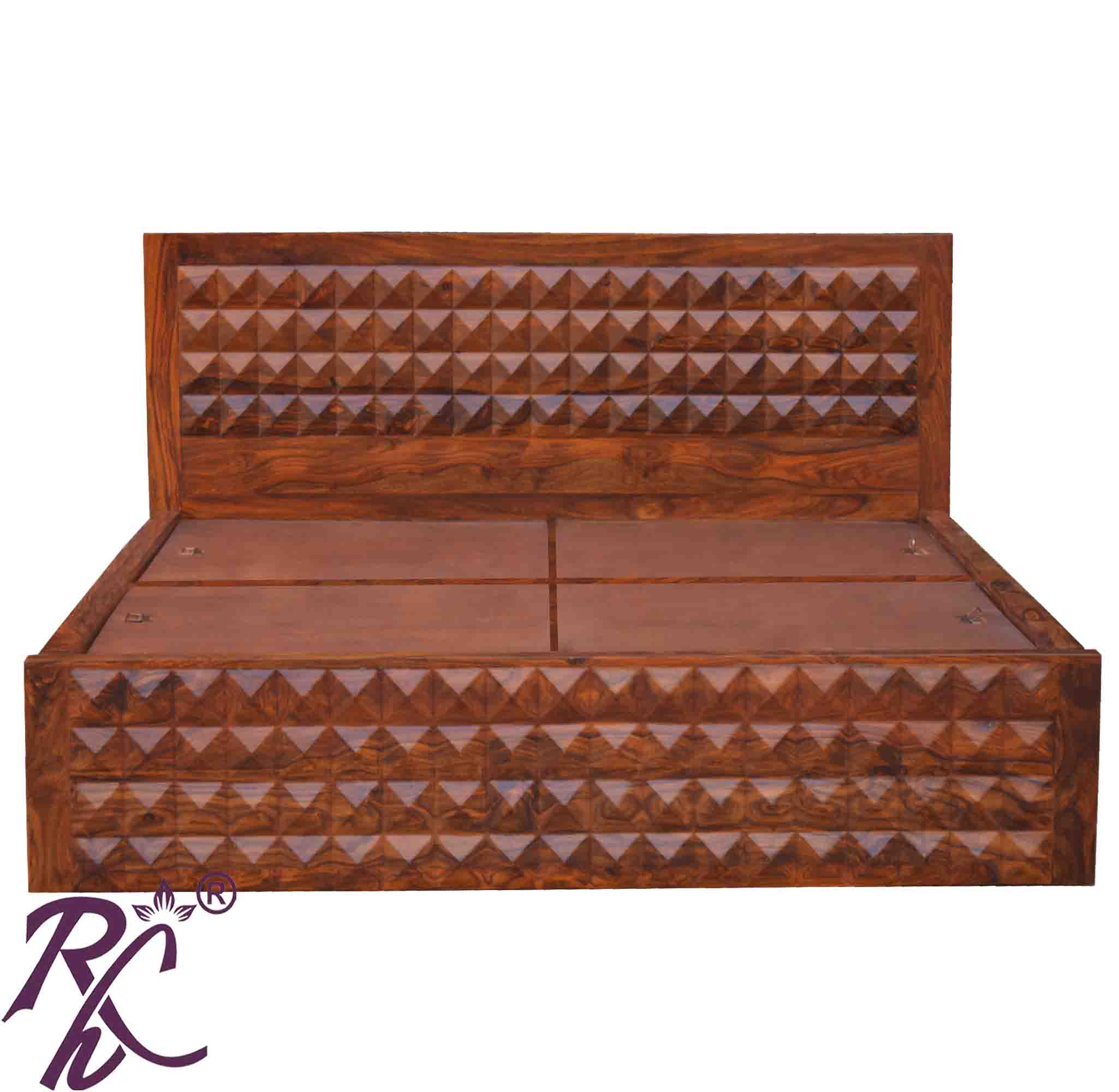 Solid Wood Diamond Design King Size Storage Bed