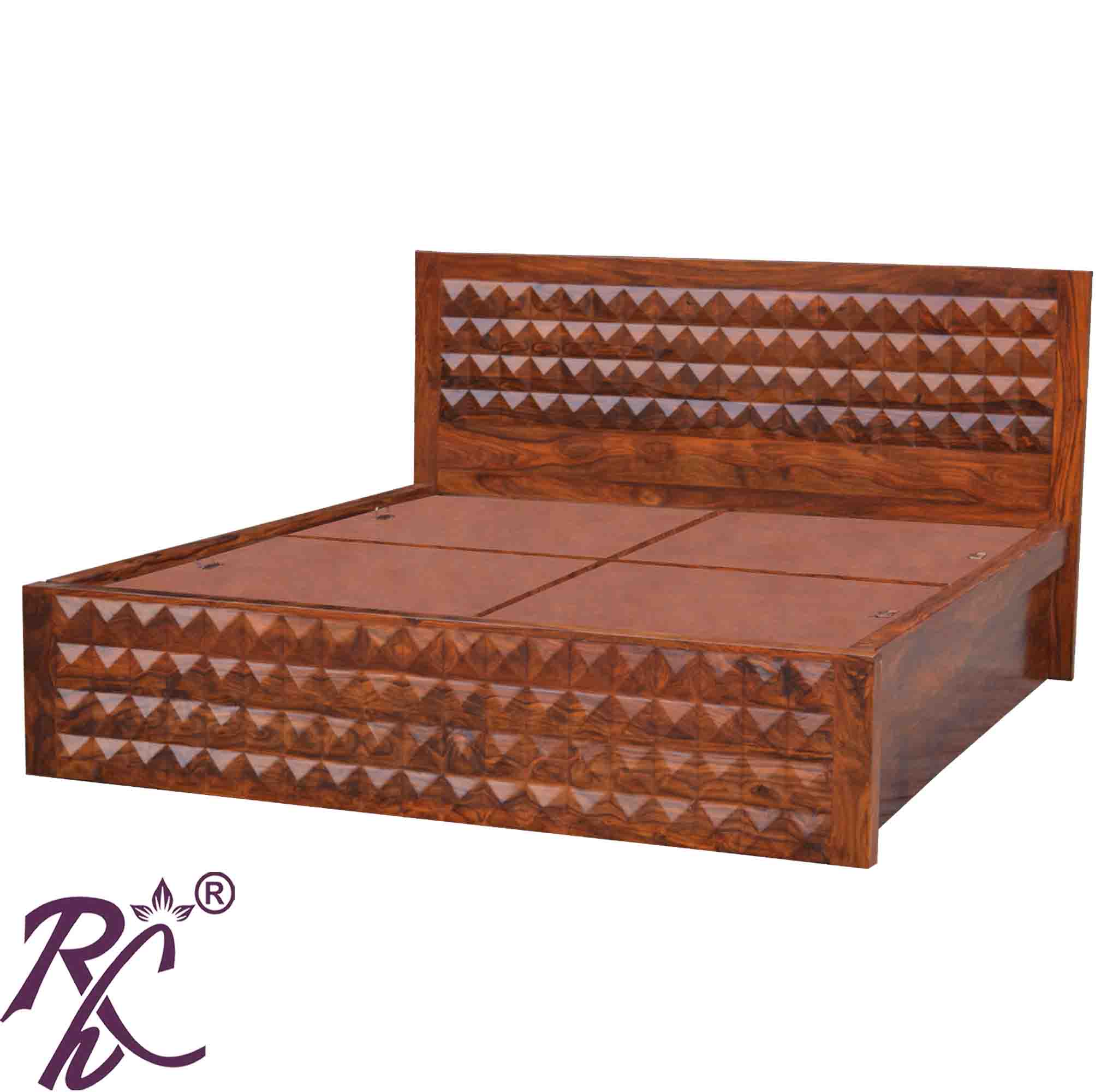 Solid Wood Diamond Design King Size Storage Bed