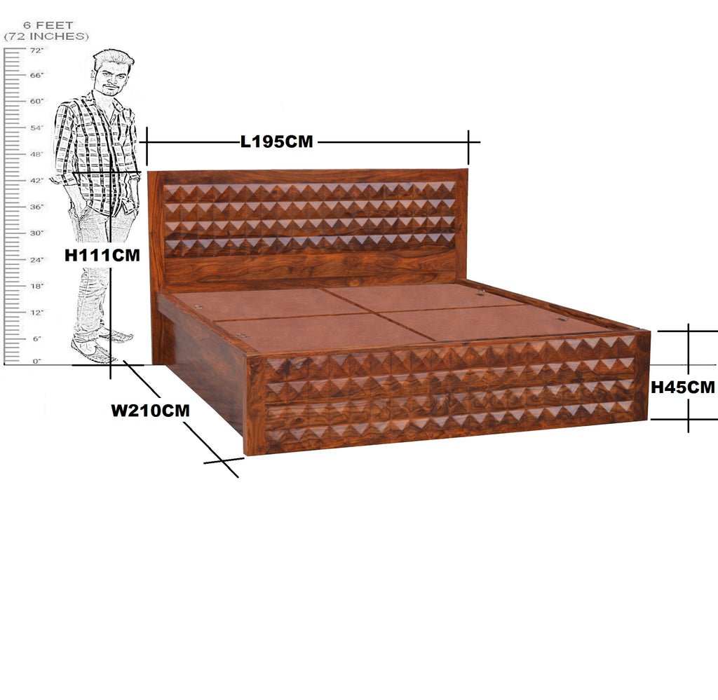 Solid Wood Diamond Design King Size Storage Bed