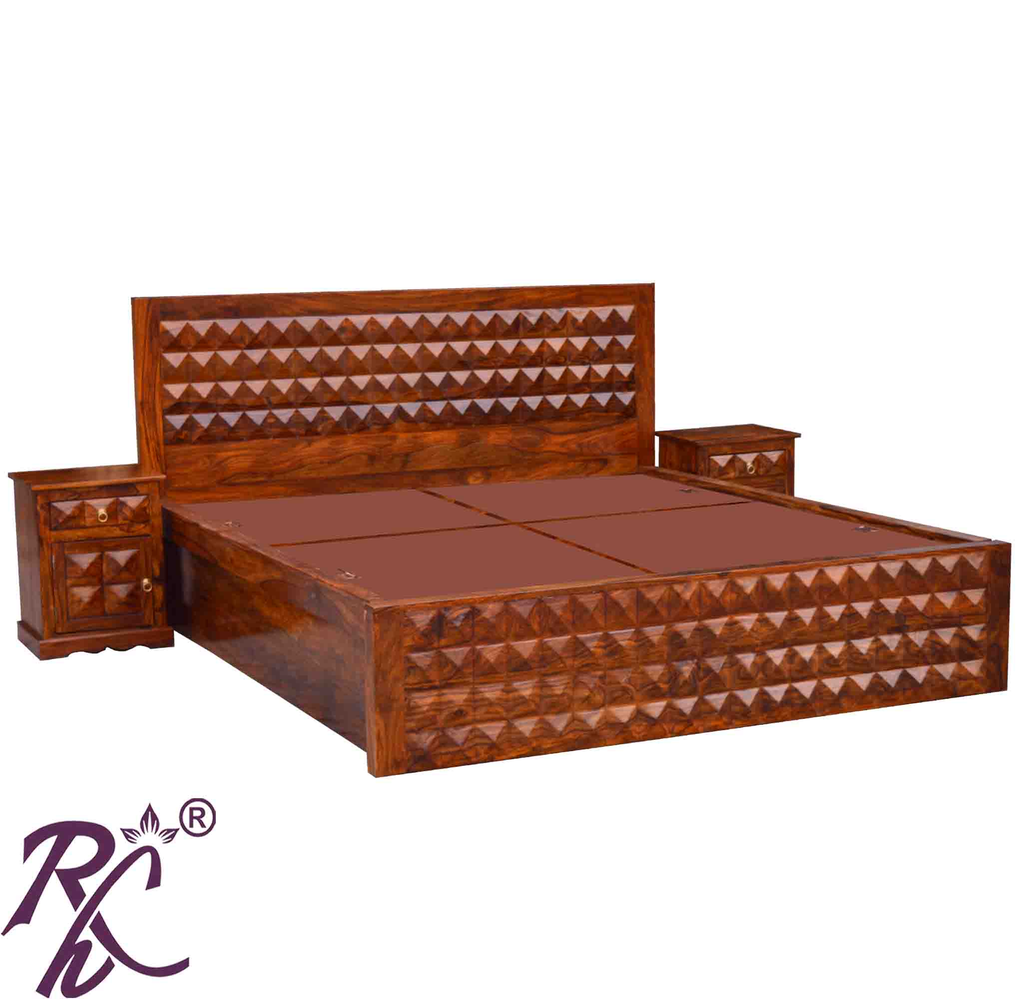 Solid Wood Diamond Design King Size Storage Bed
