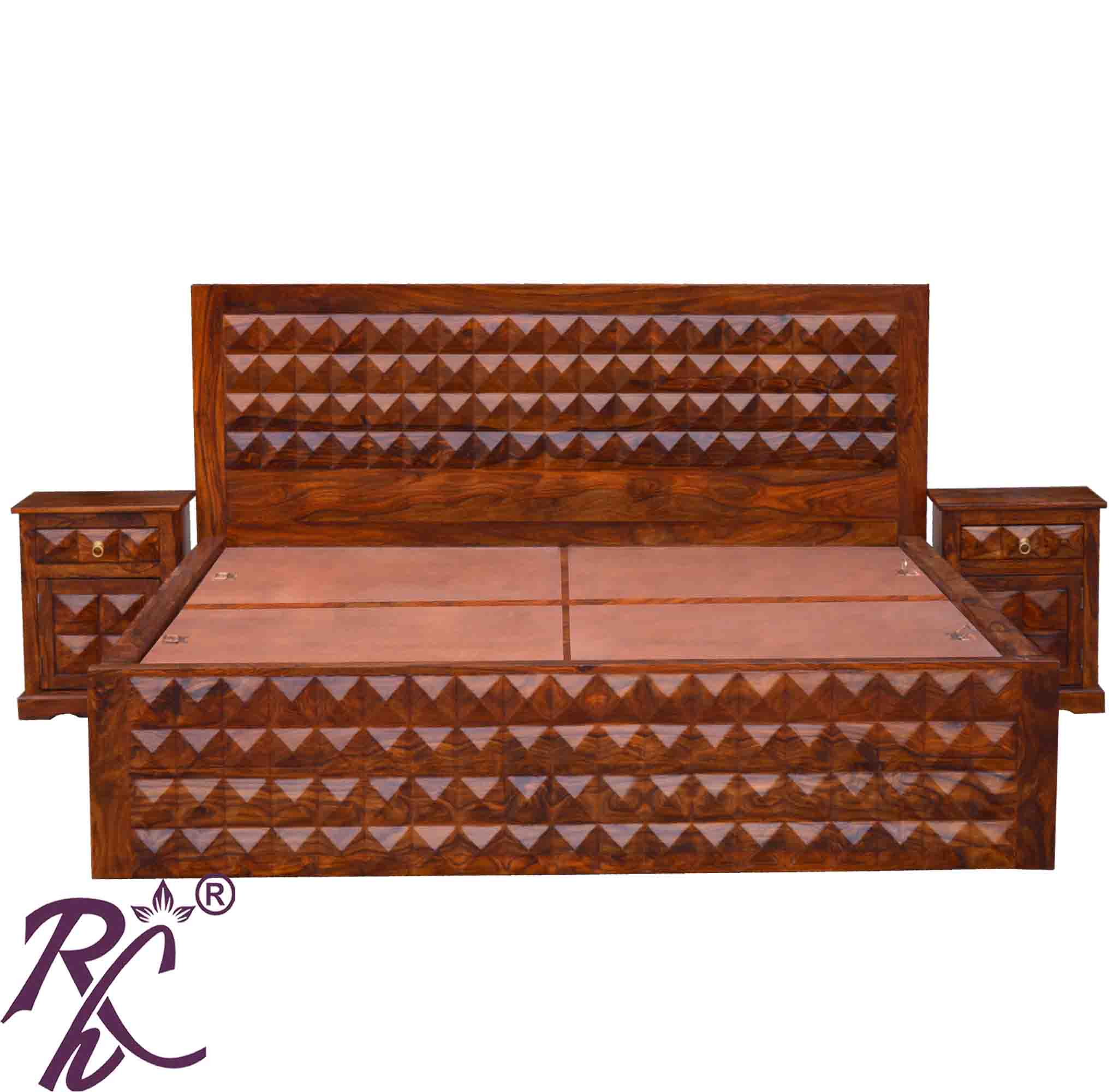 Solid Wood Diamond Design King Size Storage Bed