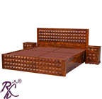 Solid Wood Diamond Design King Size Storage Bed