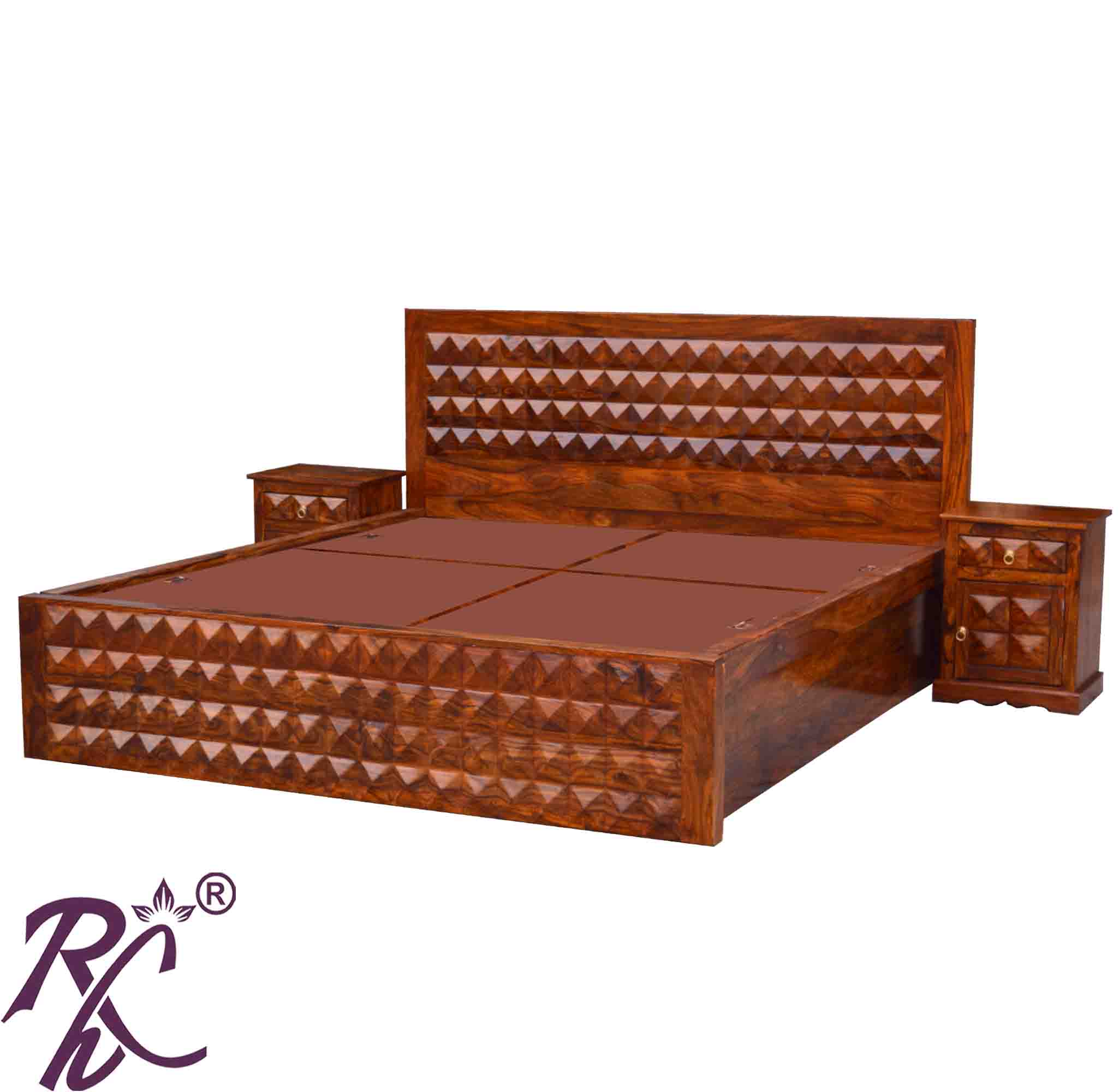 Solid Wood Diamond Design King Size Storage Bed