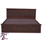 Solid Wood King Size Jiksa Jali Design Bed With Side Full Drawer