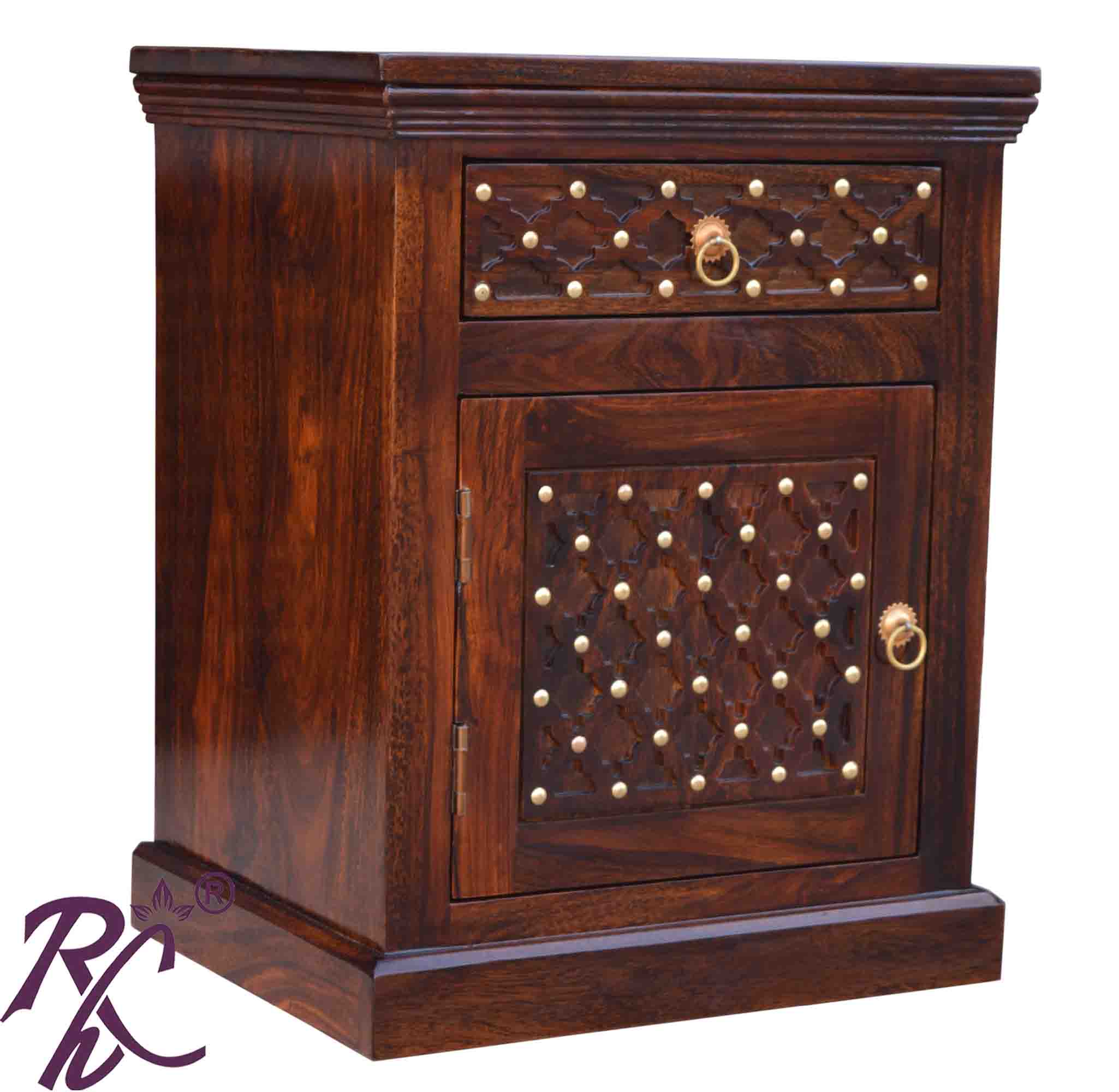Solid Wood King Size Jiksa Jali Design Bed With Side Full Drawer