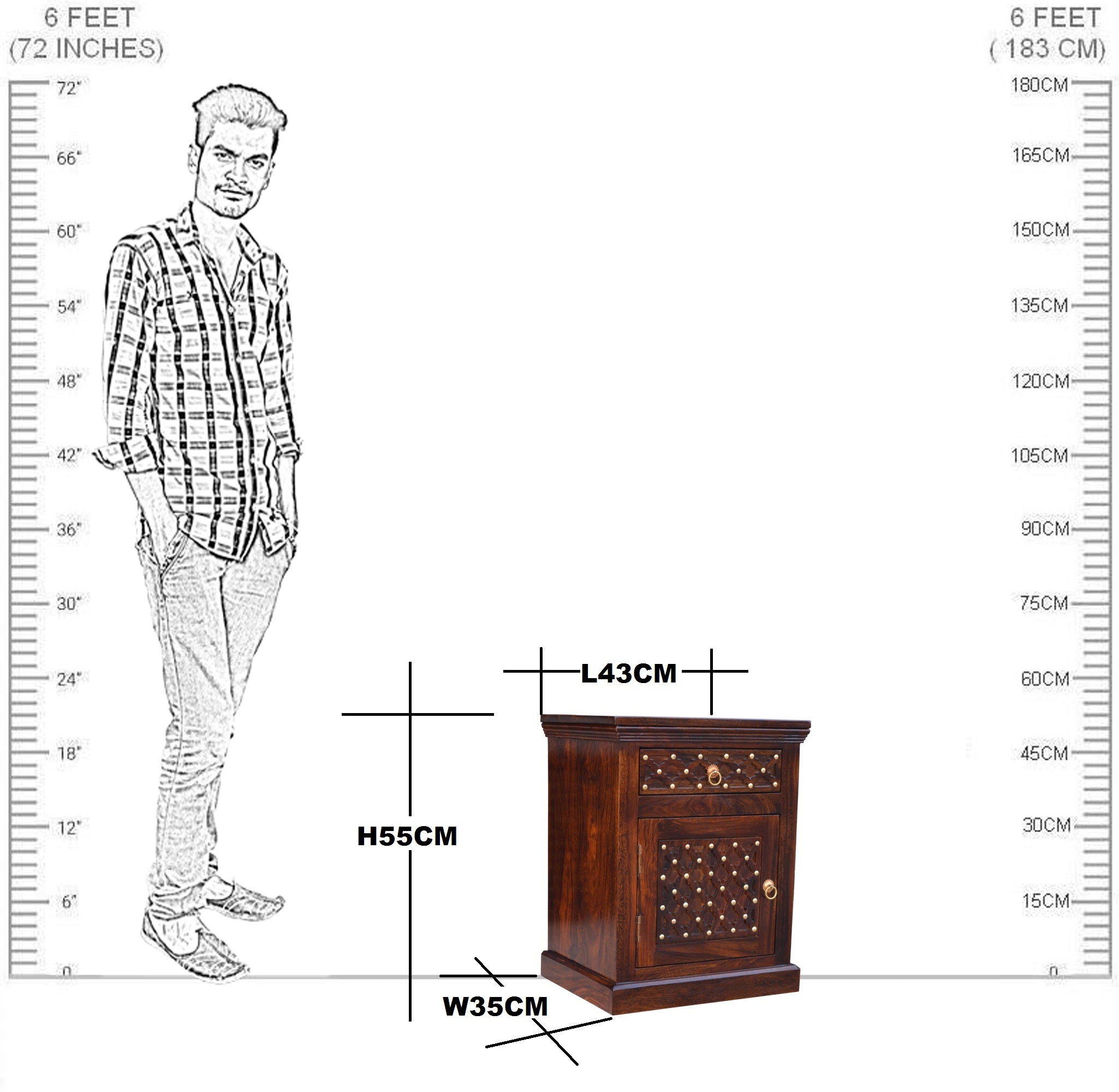 Solid Wood King Size Jiksa Jali Design Bed With Side Full Drawer