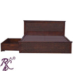 Solid Wood King Size Jiksa Jali Design Bed With Side Full Drawer