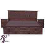 Solid Wood King Size Jiksa Jali Design Bed With Side Full Drawer