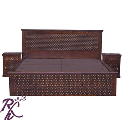 Solid Wood King Size Jiksa Jali Design Bed With Side Full Drawer