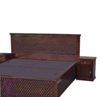 Solid Wood King Size Jiksa Jali Design Bed With Side Full Drawer