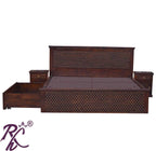 Solid Wood King Size Jiksa Jali Design Bed With Side Full Drawer