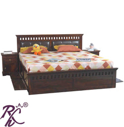 Solid Wood King Size Kubera Design With Head Part Cushion Bed With Side Doors